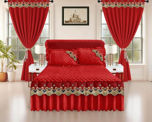 Luxury Ruffled Bed Skirt Set with Curtains