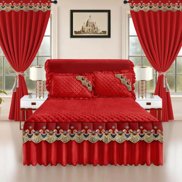 Luxury Ruffled Bed Skirt Set with Curtains