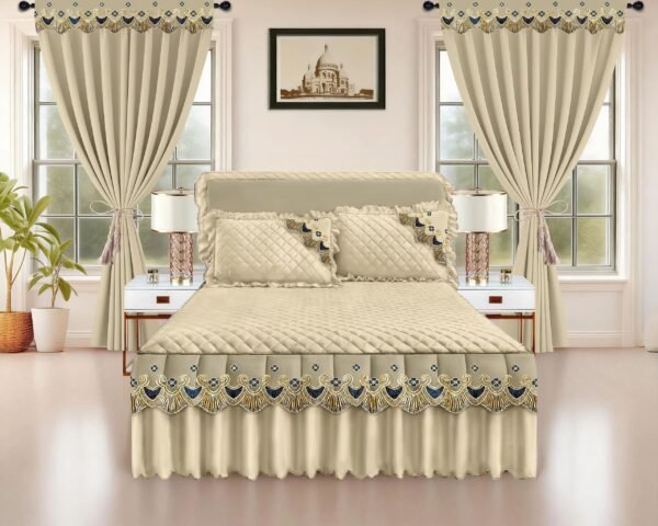 Luxury Ruffled Bed Skirt Set with Curtains