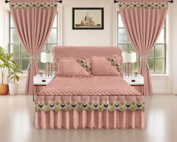 Luxury Ruffled Bed Skirt Set with Curtains
