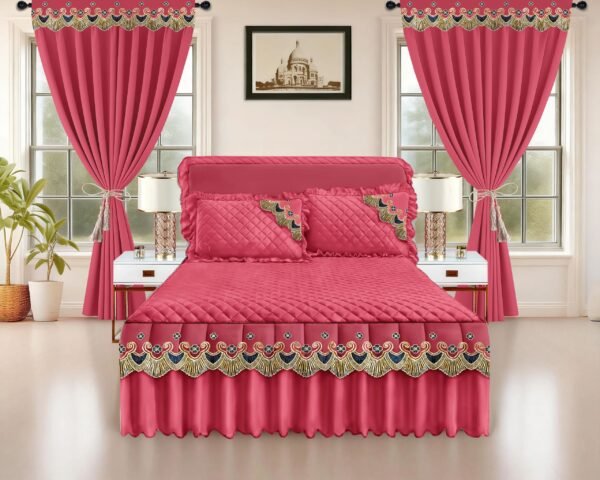 Luxury Ruffled Bed Skirt Set with Curtains