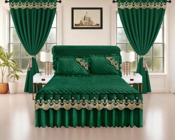 Luxury Ruffled Bed Skirt Set with Curtains