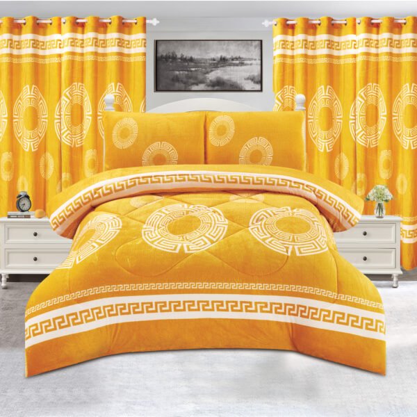 5-Piece Polar Fleece Bedspread Set with Curtains