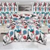 5-Piece Printed Polar Fleece Bedspread Set with Curtains