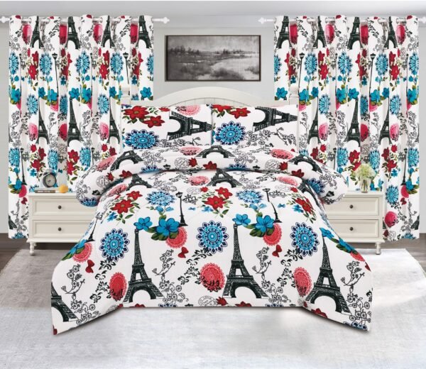 5-Piece Printed Polar Fleece Bedspread Set with Curtains