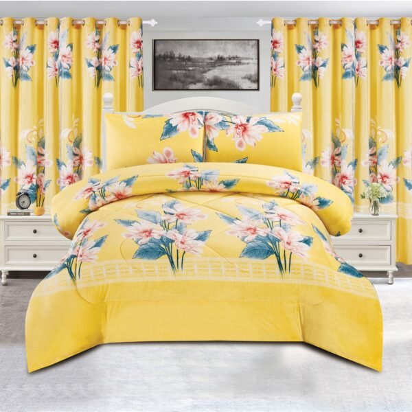 22 5-Piece Printed Polar Fleece Bedspread Set with Curtains
