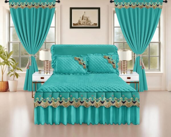 Luxury Ruffled Bed Skirt Set with Curtains