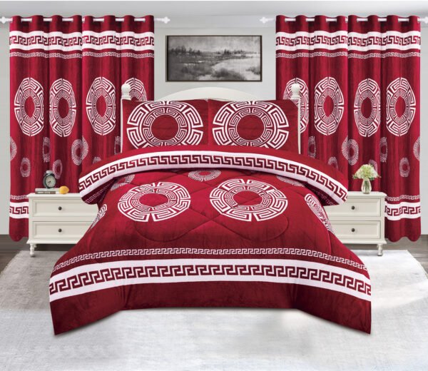 3 5-Piece Polar Fleece Bedspread Set with Curtains