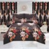 5-Piece Printed Polar Fleece Bedspread Set with Curtains