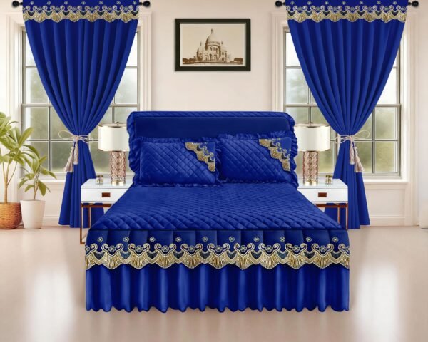 Luxury Ruffled Bed Skirt Set with Curtains