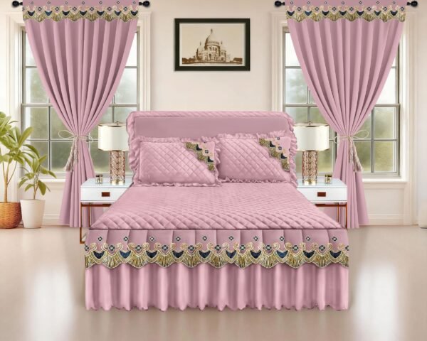 Luxury Ruffled Bed Skirt Set with Curtains