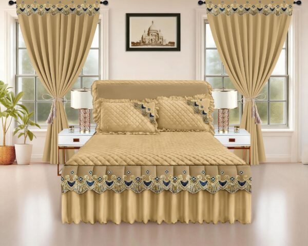 Luxury Ruffled Bed Skirt Set with Curtains