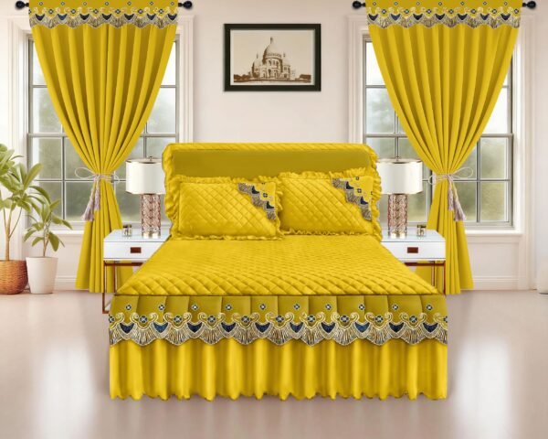 Luxury Ruffled Bed Skirt Set with Curtains
