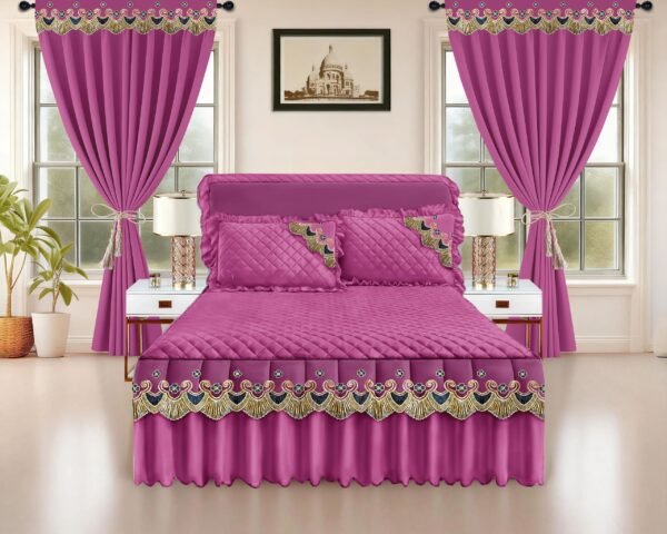 Luxury Ruffled Bed Skirt Set with Curtains
