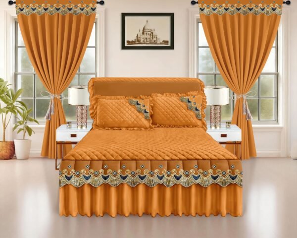 Luxury Ruffled Bed Skirt Set with Curtains
