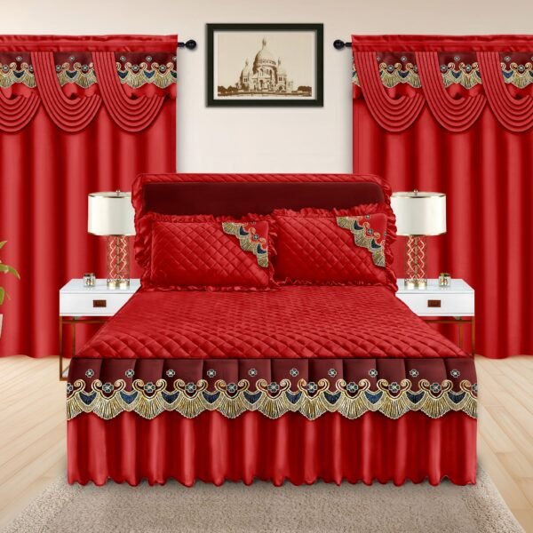 Elegant 5-Piece Bedspread Set with Decorative Valance Curtains