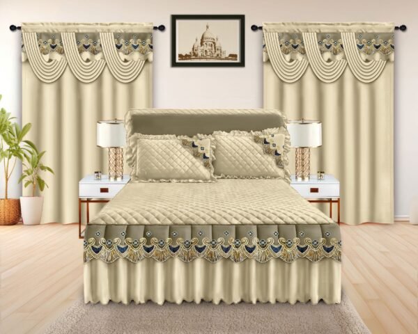 Elegant 5-Piece Bedspread Set with Decorative Valance Curtains