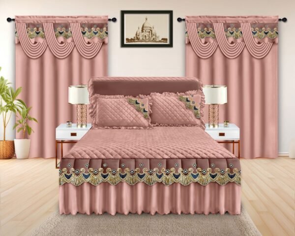 Elegant 5-Piece Bedspread Set with Decorative Valance Curtains
