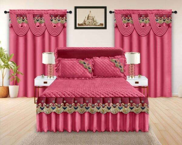 Elegant 5-Piece Bedspread Set with Decorative Valance Curtains