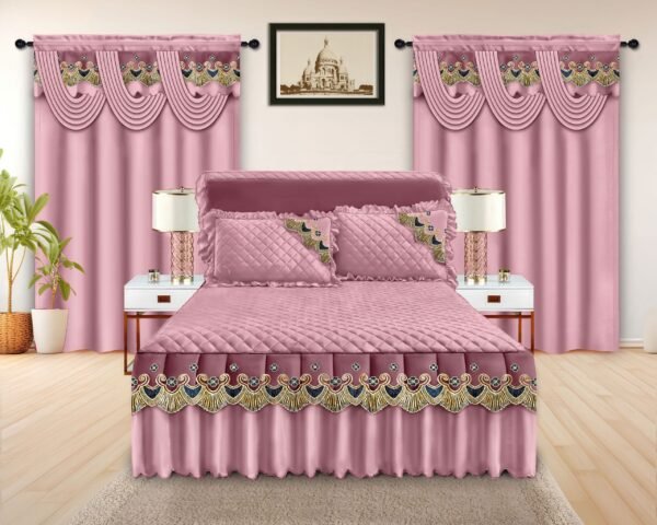 Elegant 5-Piece Bedspread Set with Decorative Valance Curtains