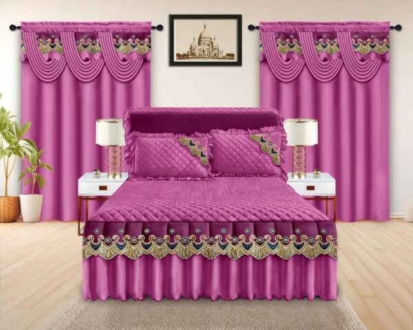 Elegant 5-Piece Bedspread Set with Decorative Valance Curtains