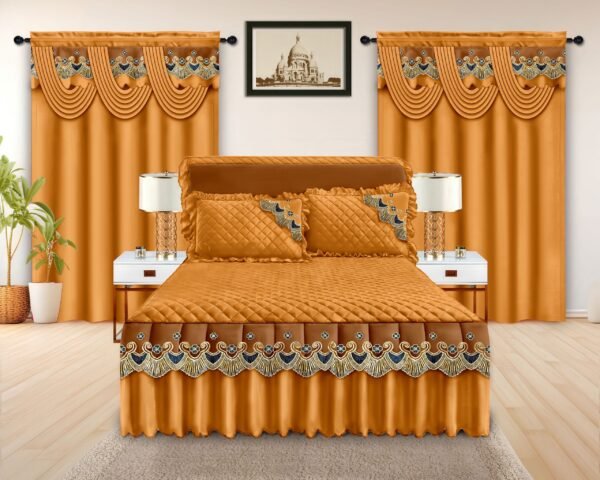 Elegant 5-Piece Bedspread Set with Decorative Valance Curtains