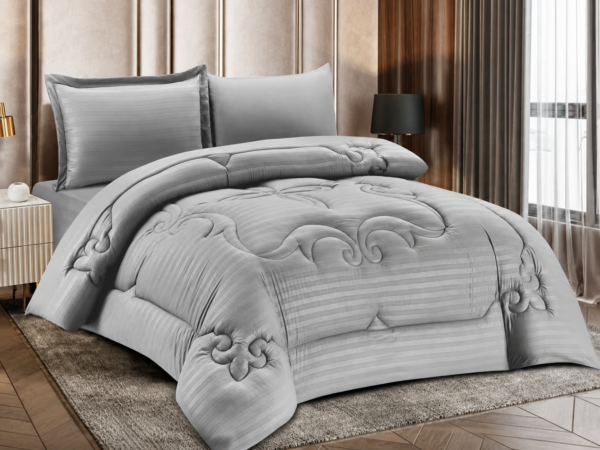 4-Piece Brushed Fabric Quilted Comforter Set with Striped Texture