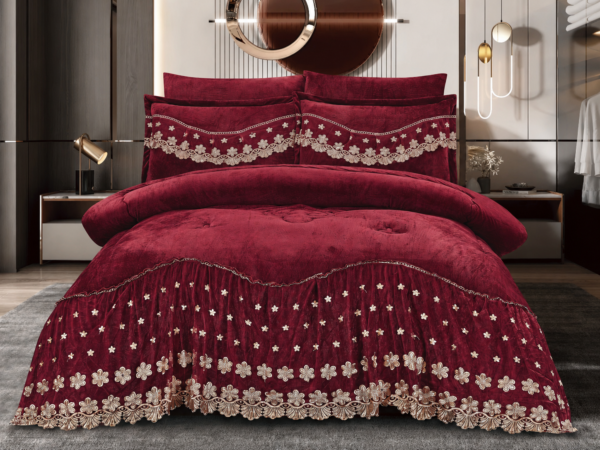 1 6-Piece Polar Fleece Comforter Set with Lace Trim