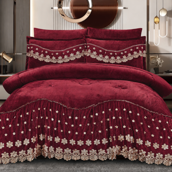 1 6-Piece Polar Fleece Comforter Set with Lace Trim