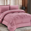 4-Piece Brushed Fabric Quilted Comforter Set with Striped Texture