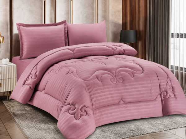 4-Piece Brushed Fabric Quilted Comforter Set with Striped Texture