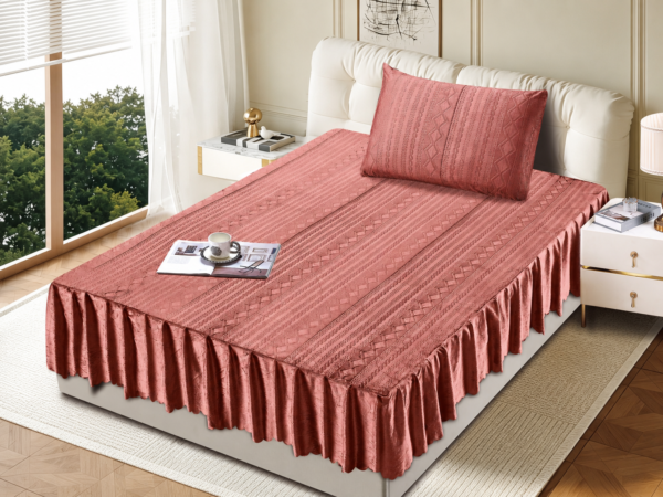 2 2-Piece Crystal Velvet Jacquard Bed Skirt Set