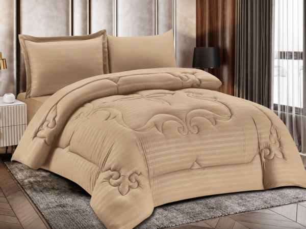 4-Piece Brushed Fabric Quilted Comforter Set with Striped Texture