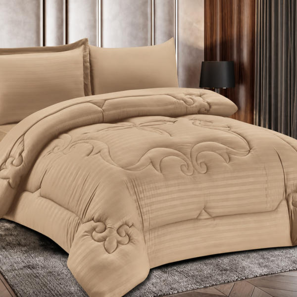 4-Piece Brushed Fabric Quilted Comforter Set with Striped Texture