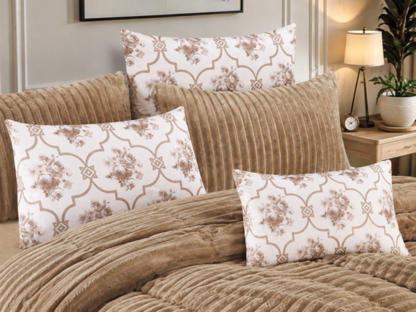 8-Piece Faux Rabbit Fur Comforter Set with Crystal Velvet Trim