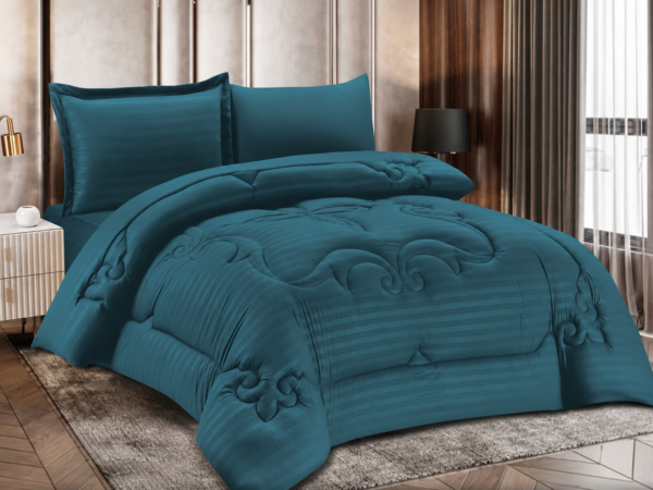 4-Piece Brushed Fabric Quilted Comforter Set with Striped Texture