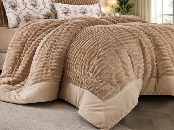 8-Piece Faux Rabbit Fur Comforter Set with Crystal Velvet Trim