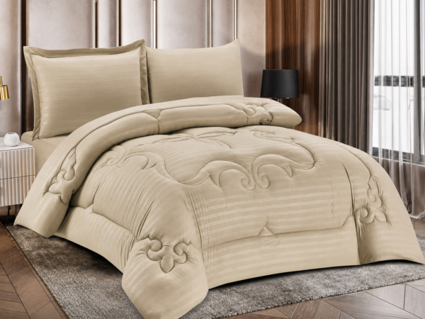 4-Piece Brushed Fabric Quilted Comforter Set with Striped Texture