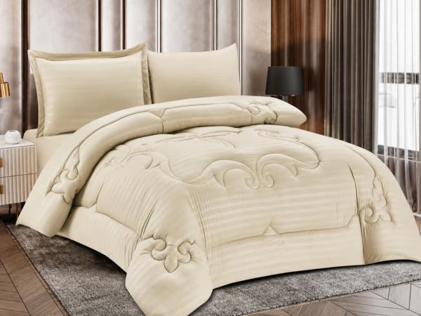 4-Piece Brushed Fabric Quilted Comforter Set with Striped Texture