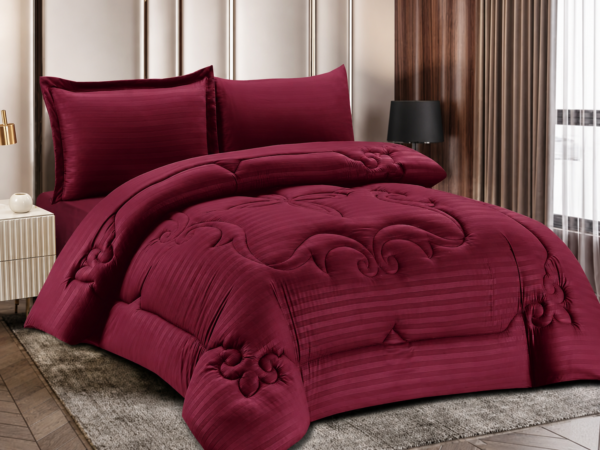 4-Piece Brushed Fabric Quilted Comforter Set with Striped Texture