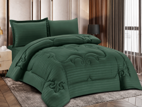 4-Piece Brushed Fabric Quilted Comforter Set with Striped Texture