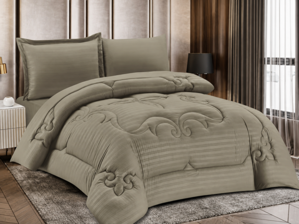 4-Piece Brushed Fabric Quilted Comforter Set with Striped Texture
